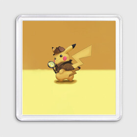 Магнит 55*55 с принтом Пикачу Детектив в Ухте, Пластик | Размер: 65*65 мм; Размер печати: 55*55 мм | detective pikachu | pikachu | pokemon | детектив пикачу | пика | покемон