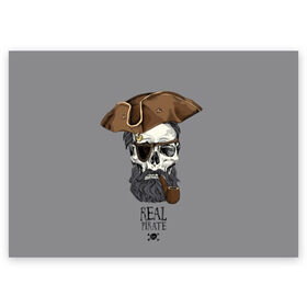 Поздравительная открытка с принтом Real pirate в Ухте, 100% бумага | плотность бумаги 280 г/м2, матовая, на обратной стороне линовка и место для марки
 | Тематика изображения на принте: beard | bones | crossed | drawing | font | funny | graphics | hat | inscription | mustache | one eyed | pipe | pirate | real | roger | skull | smoking | борода | весёлый | графика | кости | кури | надпись | одноглазый | перекрещенные | пират | реальный | 