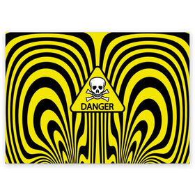 Поздравительная открытка с принтом Danger в Ухте, 100% бумага | плотность бумаги 280 г/м2, матовая, на обратной стороне линовка и место для марки
 | Тематика изображения на принте: danger | skull | triangle | wave | yellow | волна | желтый | опасность | треугольник | череп