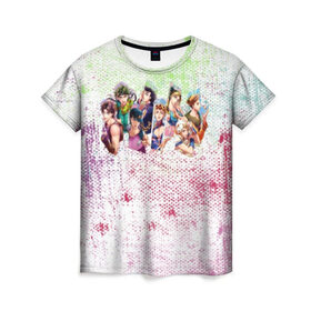 Женская футболка 3D с принтом JoJo Bizarre Adventure в Ухте, 100% полиэфир ( синтетическое хлопкоподобное полотно) | прямой крой, круглый вырез горловины, длина до линии бедер | anime | aureo | jojo | jojos | jojos bizarre adventure | vento | боевик | джоджо | иероглиф | манга | приключения | стиль | ужасы | фэнтези | япония