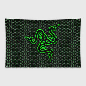 Флаг-баннер RAZER: в Ухте, 100% полиэстер | размер 67 х 109 см, плотность ткани — 95 г/м2; по краям флага есть четыре люверса для крепления | game | razer | texture | зеленый | игровое лого | игромания | игры | рэйзер | текстуры