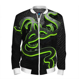 Мужской бомбер 3D RAZER: в Ухте, 100% полиэстер | застегивается на молнию, по бокам два кармана без застежек, по низу бомбера и на воротнике - эластичная резинка | game | razer | texture | зеленый | игровое лого | игромания | игры | рэйзер | текстуры