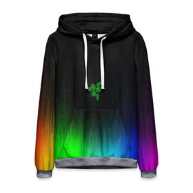 Мужская толстовка 3D с принтом RAZER NEON в Ухте, 100% полиэстер | двухслойный капюшон со шнурком для регулировки, мягкие манжеты на рукавах и по низу толстовки, спереди карман-кенгуру с мягким внутренним слоем. | game | razer | texture | зеленый | игровое лого | игромания | игры | рэйзер | текстуры