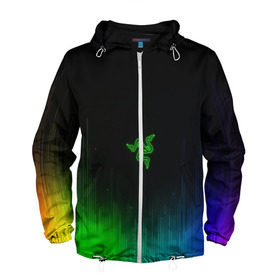 Мужская ветровка 3D с принтом RAZER NEON в Ухте, 100% полиэстер | подол и капюшон оформлены резинкой с фиксаторами, два кармана без застежек по бокам, один потайной карман на груди | Тематика изображения на принте: game | razer | texture | зеленый | игровое лого | игромания | игры | рэйзер | текстуры