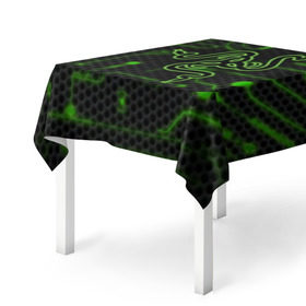 Скатерть 3D с принтом RAZER CARBON в Ухте, 100% полиэстер (ткань не мнется и не растягивается) | Размер: 150*150 см | game | razer | texture | зеленый | игровое лого | игромания | игры | рэйзер | текстуры