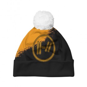 Шапка 3D c помпоном с принтом TWENTY ONE PILOTS в Ухте, 100% полиэстер | универсальный размер, печать по всей поверхности изделия | 21 pilots | josh dun | music | rock | twenty one pilots | tyler joseph | джош дан | музыка | рок | тайлер джозеф