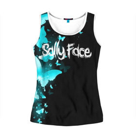 Женская майка 3D с принтом SALLY FACE в Ухте, 100% полиэстер | круглая горловина, прямой силуэт, длина до линии бедра | face | game | horror | larry | sally | sally face | sanity s fall | бабочки | игра | ларри | мальчик с протезом | салли | салли фейс | ужасы