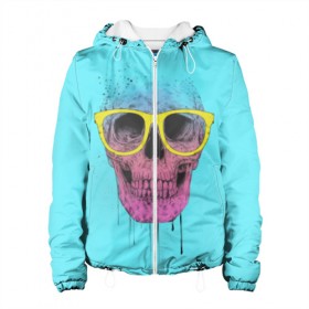 Женская куртка 3D с принтом Череп В Очках в Ухте, ткань верха — 100% полиэстер, подклад — флис | прямой крой, подол и капюшон оформлены резинкой с фиксаторами, два кармана без застежек по бокам, один большой потайной карман на груди. Карман на груди застегивается на липучку | face | paints | skeleton | skull | картинка | картинки | кости | краски | лицо | мода | очки | скелет | тренд | тренды | череп