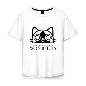 Мужская футболка хлопок Oversize с принтом MONSTER HUNTER CAT в Ухте, 100% хлопок | свободный крой, круглый ворот, “спинка” длиннее передней части | Тематика изображения на принте: monster hunter cat | monster hunter cats | monster hunter: world | monster hunter: world   hunt em all | monster hunter: world cat | monster hunter: world hunters.