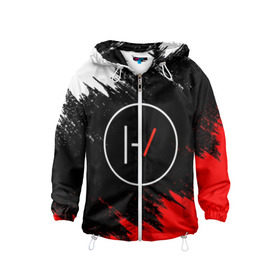 Детская ветровка 3D с принтом TWENTY ONE PILOTS в Ухте, 100% полиэстер | подол и капюшон оформлены резинкой с фиксаторами, по бокам два кармана без застежек, один потайной карман на груди | 21 pilots | 21p | music | paints | rock | top | trench | twenty one pilots | брызги | группа | краски | музыка | рок