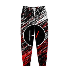 Мужские брюки 3D с принтом TWENTY ONE PILOTS в Ухте, 100% полиэстер | манжеты по низу, эластичный пояс регулируется шнурком, по бокам два кармана без застежек, внутренняя часть кармана из мелкой сетки | 21 pilots | 21p | music | paints | rock | top | trench | twenty one pilots | брызги | группа | краски | музыка | рок