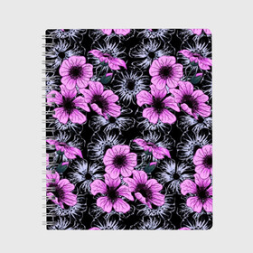 Тетрадь с принтом Purple wild flowers в Ухте, 100% бумага | 48 листов, плотность листов — 60 г/м2, плотность картонной обложки — 250 г/м2. Листы скреплены сбоку удобной пружинной спиралью. Уголки страниц и обложки скругленные. Цвет линий — светло-серый
 | art | flowers | leaves | арт | букет | лепестки | листья | художество | цветок | цветы