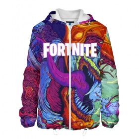 Мужская куртка 3D с принтом FORTNITE HYPERBEAST в Ухте, ткань верха — 100% полиэстер, подклад — флис | прямой крой, подол и капюшон оформлены резинкой с фиксаторами, два кармана без застежек по бокам, один большой потайной карман на груди. Карман на груди застегивается на липучку | 2019 | armor | armour | cybersport | esport | fortnite | game | hyperbeast | logo | monster | season 9 | skin | броня | игра | киберспорт | сезон 9 | фиолетовый | фортнайт