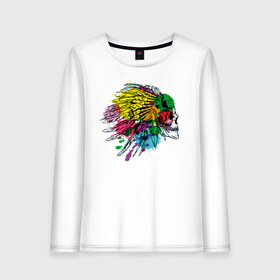 Женский лонгслив хлопок с принтом Chiefs skull в Ухте, 100% хлопок |  | color | feather | grin | jaw | leader | paint | skull | teeth | вождь | зубы | краска | оскал | перо | цвет | череп