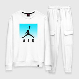 Женский костюм хлопок с принтом MICHAEL JORDAN в Ухте, 100% хлопок | на свитшоте круглая горловина, мягкая резинка по низу. Брюки заужены к низу, на них два вида карманов: два 