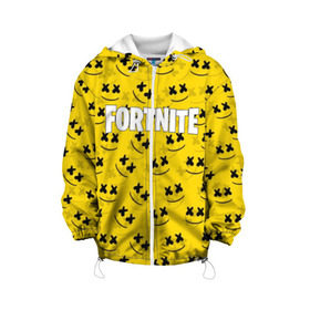 Детская куртка 3D с принтом FORTNITE x MARSHMELLO в Ухте, 100% полиэстер | застежка — молния, подол и капюшон оформлены резинкой с фиксаторами, по бокам — два кармана без застежек, один потайной карман на груди, плотность верхнего слоя — 90 г/м2; плотность флисового подклада — 260 г/м2 | Тематика изображения на принте: 2019 | armor | armour | cybersport | dj | esport | fortnite | game | logo | marshmello | season 9 | usa | америка | броня | игра | киберспорт | клубная музыка | маршмелло | музыка | музыкант | сезон 9 |