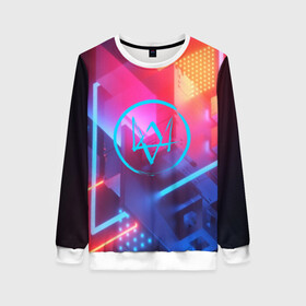 Женский свитшот 3D с принтом WATCH DOGS в Ухте, 100% полиэстер с мягким внутренним слоем | круглый вырез горловины, мягкая резинка на манжетах и поясе, свободная посадка по фигуре | action | ct os | ded sec | fox | game | gamer | glitch | hacker | player | watch dogs | watch dogs 2 | глитч | знак лиса | игра | компьютерная игра | маркус | хакер