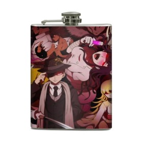 Фляга с принтом Danganronpa (Персонажи). в Ухте, металлический корпус | емкость 0,22 л, размер 125 х 94 мм. Виниловая наклейка запечатывается полностью | anime | bear | black  white | danganronpa | danganronpa monokid | kurokuma | monokuma | monotaro | rabbit | school | shirokuma | аниме | главарь | монокума | персонажи | чёрно белый | школа