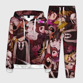 Мужской костюм 3D с принтом DANGANRONPA в Ухте, 100% полиэстер | Манжеты и пояс оформлены тканевой резинкой, двухслойный капюшон со шнурком для регулировки, карманы спереди | Тематика изображения на принте: anime | bear | black  white | danganronpa | danganronpa monokid | kurokuma | monokuma | monotaro | rabbit | school | shirokuma | аниме | главарь | монокума | персонажи | чёрно белый | школа