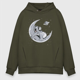 Мужское худи Oversize хлопок с принтом Спящая коала в Ухте, френч-терри — 70% хлопок, 30% полиэстер. Мягкий теплый начес внутри —100% хлопок | боковые карманы, эластичные манжеты и нижняя кромка, капюшон на магнитной кнопке | коала | космос