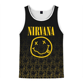 Мужская майка 3D с принтом NIRVANA в Ухте, 100% полиэстер | круглая горловина, приталенный силуэт, длина до линии бедра. Пройма и горловина окантованы тонкой бейкой | Тематика изображения на принте: music | nirvana | rip smile | rock | smile | группа | курт кобейн | музыка | нирвана | рок | смайл