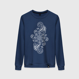 Женский свитшот хлопок с принтом Красивый цветок в Ухте, 100% хлопок | прямой крой, круглый вырез, на манжетах и по низу широкая трикотажная резинка  | гжель | узоры | хохлома | цветы