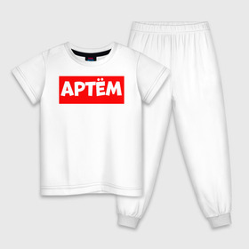 Детская пижама хлопок с принтом Артём в Ухте, 100% хлопок |  брюки и футболка прямого кроя, без карманов, на брюках мягкая резинка на поясе и по низу штанин
 | артём | артёмик | брелок | для артёма | для двоих | для девушки | для любимого | для любимой | для мужчины | для тебя | имена | имя | кружка | подарок | тёма | термос | толстовка | футболка