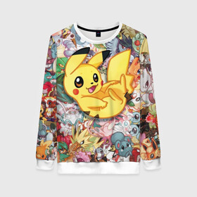 Женский свитшот 3D с принтом Покемоны в Ухте, 100% полиэстер с мягким внутренним слоем | круглый вырез горловины, мягкая резинка на манжетах и поясе, свободная посадка по фигуре | detective pikachu | instinct | mystic | pikachu | pokeball | pokemon | pokemon go | valor | вейлор | детектив пикачу | инстинкт | мистик | пикачу | покебол | покемон | покемон го