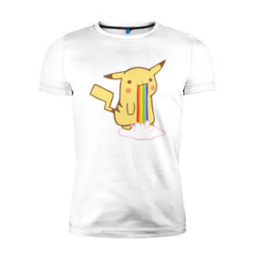 Мужская футболка премиум с принтом Пика Радуга в Ухте, 92% хлопок, 8% лайкра | приталенный силуэт, круглый вырез ворота, длина до линии бедра, короткий рукав | detective pikachu | instinct | mystic | pikachu | pokeball | pokemon | pokemon go | valor | вейлор | детектив пикачу | инстинкт | мистик | пикачу | покебол | покемон | покемон го