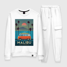 Женский костюм хлопок с принтом малибу в Ухте, 100% хлопок | на свитшоте круглая горловина, мягкая резинка по низу. Брюки заужены к низу, на них два вида карманов: два 
