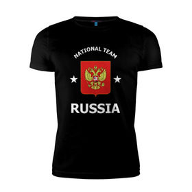Мужская футболка премиум с принтом NATIONAL TEAM RUSSIA в Ухте, 92% хлопок, 8% лайкра | приталенный силуэт, круглый вырез ворота, длина до линии бедра, короткий рукав | hockey | national team russia | russia | sport | герб | надписи | россия | сборная хоккея | символика | спорт | спортсмен | форма | хоккей | чемпионат | я русский