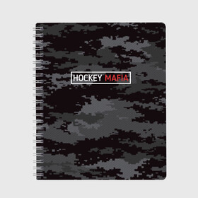 Тетрадь с принтом HOCKEY MAFIA в Ухте, 100% бумага | 48 листов, плотность листов — 60 г/м2, плотность картонной обложки — 250 г/м2. Листы скреплены сбоку удобной пружинной спиралью. Уголки страниц и обложки скругленные. Цвет линий — светло-серый
 | Тематика изображения на принте: camo | hockey | sport | камуфляж | милитари | надписи | сборная хоккея | символика | спорт | спортсмен | форма | хоккей | чемпионат