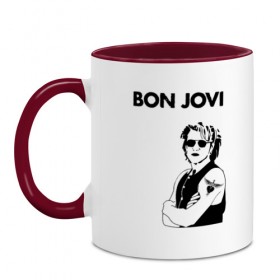 Кружка двухцветная с принтом Bon Jovi в Ухте, керамика | объем — 330 мл, диаметр — 80 мм. Цветная ручка и кайма сверху, в некоторых цветах — вся внутренняя часть | bon jovi | альбом | арена | бон | бон джови | глэм | группа | джови | джон | метал | музыка | надпись | песни | поп | попрок | рок | рокер | смайл | солист | софт | стена | хард | хеви | хевиметал