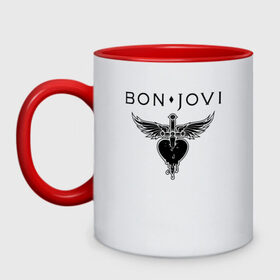 Кружка двухцветная с принтом Bon Jovi в Ухте, керамика | объем — 330 мл, диаметр — 80 мм. Цветная ручка и кайма сверху, в некоторых цветах — вся внутренняя часть | bon jovi | альбом | арена | бон | бон джови | глэм | группа | джови | джон | метал | музыка | надпись | песни | поп | попрок | рок | рокер | смайл | солист | софт | стена | хард | хеви | хевиметал