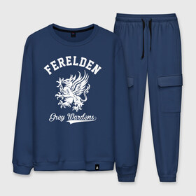 Мужской костюм хлопок с принтом Dragon Age в Ухте, 100% хлопок | на свитшоте круглая горловина, мягкая резинка по низу. Брюки заужены к низу, на них два вида карманов: два “обычных” по бокам и два объемных, с клапанами, расположенные ниже линии бедра. Брюки с мягкой трикотажной резинкой на поясе и по низу штанин. В поясе для дополнительного комфорта — широкие завязки | dragon age | gamer | grey wardens | inquisition | игры | инквизиция | компьютерные игры | серые стражи