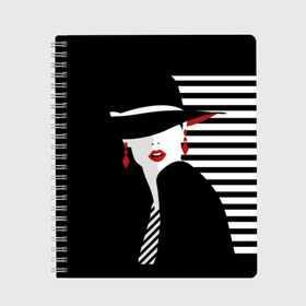 Тетрадь с принтом Fashion в Ухте, 100% бумага | 48 листов, плотность листов — 60 г/м2, плотность картонной обложки — 250 г/м2. Листы скреплены сбоку удобной пружинной спиралью. Уголки страниц и обложки скругленные. Цвет линий — светло-серый
 | abstraction | black | clothes | ear | face | fashion | girl | gray | hat | makeup | motto | red | slogan | stripes | style | tie | white | woman | young | абстракция | белый | галстук | девиз | девушка | женщина | красный | лицо | макияж | мода | молодая 
