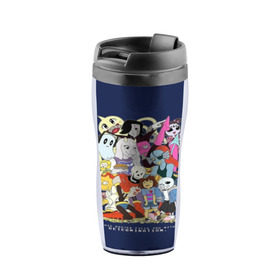 Термокружка-непроливайка с принтом Undertale в Ухте, внутренняя часть — пищевой пластик, наружная часть — прозрачный пластик, между ними — полиграфическая вставка с рисунком | объем — 350 мл, герметичная крышка | alphys | animation | asriel | comic dub | comic dubs | deltarune | gaming | toriel | undertale | андертеил | история | подземная | фриск | чай тв | чара