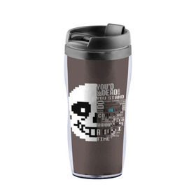 Термокружка-непроливайка с принтом Undertale в Ухте, внутренняя часть — пищевой пластик, наружная часть — прозрачный пластик, между ними — полиграфическая вставка с рисунком | объем — 350 мл, герметичная крышка | alphys | animation | asriel | comic dub | comic dubs | deltarune | gaming | toriel | undertale | андертеил | история | подземная | фриск | чай тв | чара