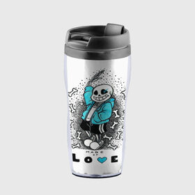 Термокружка-непроливайка с принтом Made of love в Ухте, внутренняя часть — пищевой пластик, наружная часть — прозрачный пластик, между ними — полиграфическая вставка с рисунком | объем — 350 мл, герметичная крышка | alphys | animation | asriel | comic dub | comic dubs | deltarune | gaming | toriel | undertale | андертеил | история | подземная | фриск | чай тв | чара