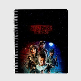 Тетрадь с принтом Stranger Things в Ухте, 100% бумага | 48 листов, плотность листов — 60 г/м2, плотность картонной обложки — 250 г/м2. Листы скреплены сбоку удобной пружинной спиралью. Уголки страниц и обложки скругленные. Цвет линий — светло-серый
 | netflix | stranger | stranger things | things | из сериалов | из фильмов | модные | нетфликс | очень странные дела | прикольные | сериал | сериалы | странные дела | фильмы