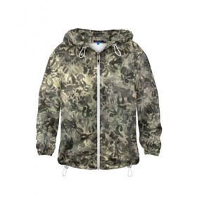 Детская ветровка 3D с принтом Камуфляж со следами зверей в Ухте, 100% полиэстер | подол и капюшон оформлены резинкой с фиксаторами, по бокам два кармана без застежек, один потайной карман на груди | Тематика изображения на принте: 