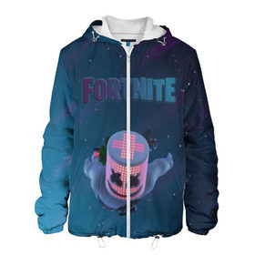 Мужская куртка 3D с принтом Fortnite x Marshmello (Smail). в Ухте, ткань верха — 100% полиэстер, подклад — флис | прямой крой, подол и капюшон оформлены резинкой с фиксаторами, два кармана без застежек по бокам, один большой потайной карман на груди. Карман на груди застегивается на липучку | 3d | fortnite | marshmello | smail | абстракция | дизайн | звезды | игра | искусство | космос | маршмеллоу | надпись | смайл | стиль | текстура | эмблема