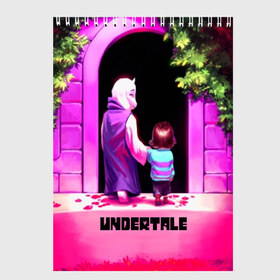 Скетчбук с принтом UNDERTALE в Ухте, 100% бумага
 | 48 листов, плотность листов — 100 г/м2, плотность картонной обложки — 250 г/м2. Листы скреплены сверху удобной пружинной спиралью | game | undertale | азриэль дримурр | альфис | андайн | андертейл | асгор дримурр | добро | дьявол | зло | игра | игры | кости | меттатон | папирус | санс | стрела | ториэль | трезубец | фриск | чара | черный