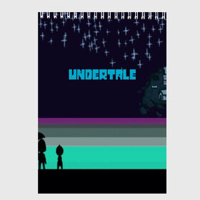 Скетчбук с принтом UNDERTALE GAME в Ухте, 100% бумага
 | 48 листов, плотность листов — 100 г/м2, плотность картонной обложки — 250 г/м2. Листы скреплены сверху удобной пружинной спиралью | game | undertale | азриэль дримурр | альфис | андайн | андертейл | асгор дримурр | добро | дьявол | зло | игра | игры | кости | меттатон | папирус | санс | стрела | ториэль | трезубец | фриск | чара | черный