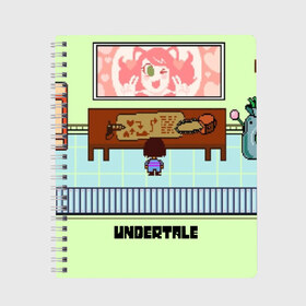 Тетрадь с принтом UNDERTALE в Ухте, 100% бумага | 48 листов, плотность листов — 60 г/м2, плотность картонной обложки — 250 г/м2. Листы скреплены сбоку удобной пружинной спиралью. Уголки страниц и обложки скругленные. Цвет линий — светло-серый
 | game | undertale | азриэль дримурр | альфис | андайн | андертейл | асгор дримурр | добро | дьявол | зло | игра | игры | кости | меттатон | папирус | санс | стрела | ториэль | трезубец | фриск | чара | черный