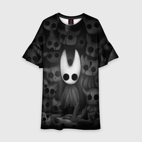 Детское платье 3D с принтом Hollow Knight в Ухте, 100% полиэстер | прямой силуэт, чуть расширенный к низу. Круглая горловина, на рукавах — воланы | hollow knight | детская | для детей | игра | компьютерная игра | королевство | рыцарь | темный рыцарь | холлов кнайт | экшен