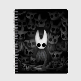 Тетрадь с принтом Hollow Knight в Ухте, 100% бумага | 48 листов, плотность листов — 60 г/м2, плотность картонной обложки — 250 г/м2. Листы скреплены сбоку удобной пружинной спиралью. Уголки страниц и обложки скругленные. Цвет линий — светло-серый
 | hollow knight | детская | для детей | игра | компьютерная игра | королевство | рыцарь | темный рыцарь | холлов кнайт | экшен