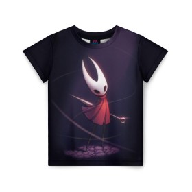 Детская футболка 3D с принтом Hollow Knight в Ухте, 100% гипоаллергенный полиэфир | прямой крой, круглый вырез горловины, длина до линии бедер, чуть спущенное плечо, ткань немного тянется | Тематика изображения на принте: hollow knight | детская | для детей | игра | компьютерная игра | королевство | рыцарь | темный рыцарь | холлов кнайт | экшен