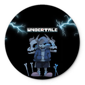 Коврик для мышки круглый с принтом Undertale. в Ухте, резина и полиэстер | круглая форма, изображение наносится на всю лицевую часть | 3d | hp | pixel | sans | undertale | абстракция | андертейл | геометрия | гроза | игра | кости | молния | надпись | пиксель | пикселя | подземная история | текстура