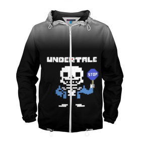 Мужская ветровка 3D с принтом Undertale STOP. в Ухте, 100% полиэстер | подол и капюшон оформлены резинкой с фиксаторами, два кармана без застежек по бокам, один потайной карман на груди | 3d | pixel | sans | stop | undertale | абстракция | алфавит | андертейл | буквы | геометрия | знак | игра | надпись | пиксель | пикселя | подземная история | текстура